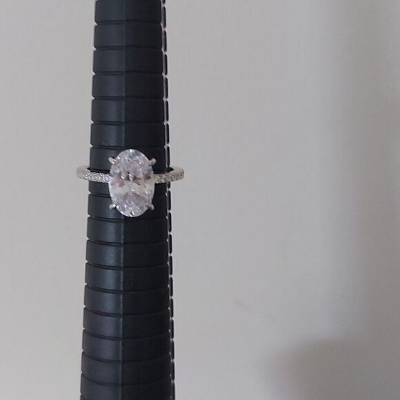 5 Carat Simulated Diamond Oval Sterling Silver Engagement Ring - Picture 15 of 16